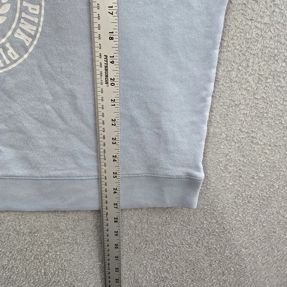 PINK Victoria's Secret Women Sweatshirt L Light Blue Colorblock Crew Neck Campus